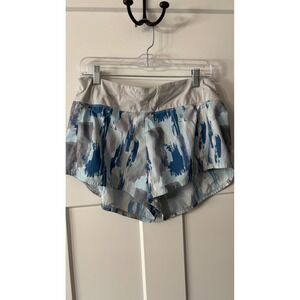 Tasc Performance Women Blue Grey Abstract Print Running Shorts Size L Pocket
